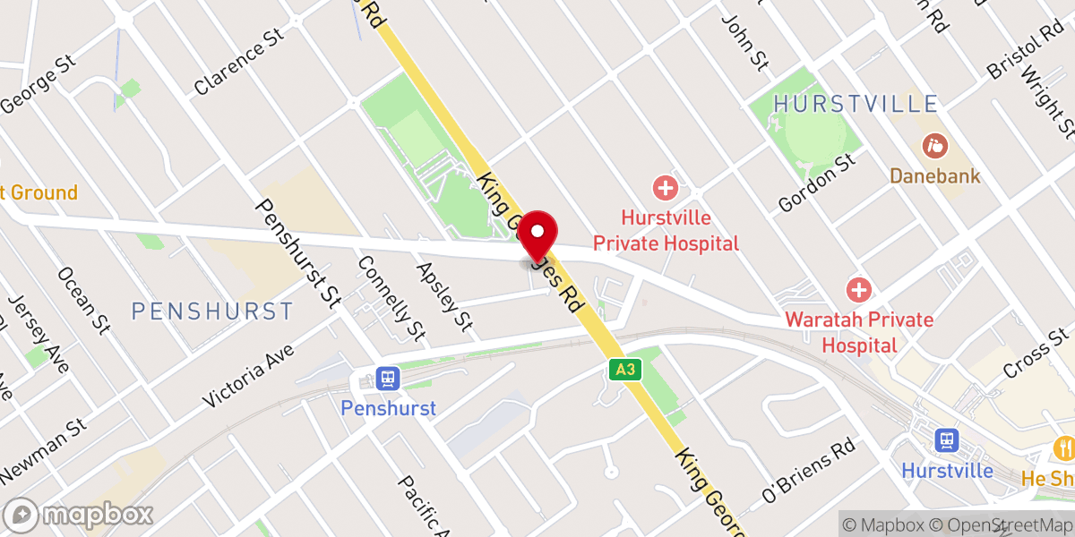 Map showing location of Penshurst Anglican Church