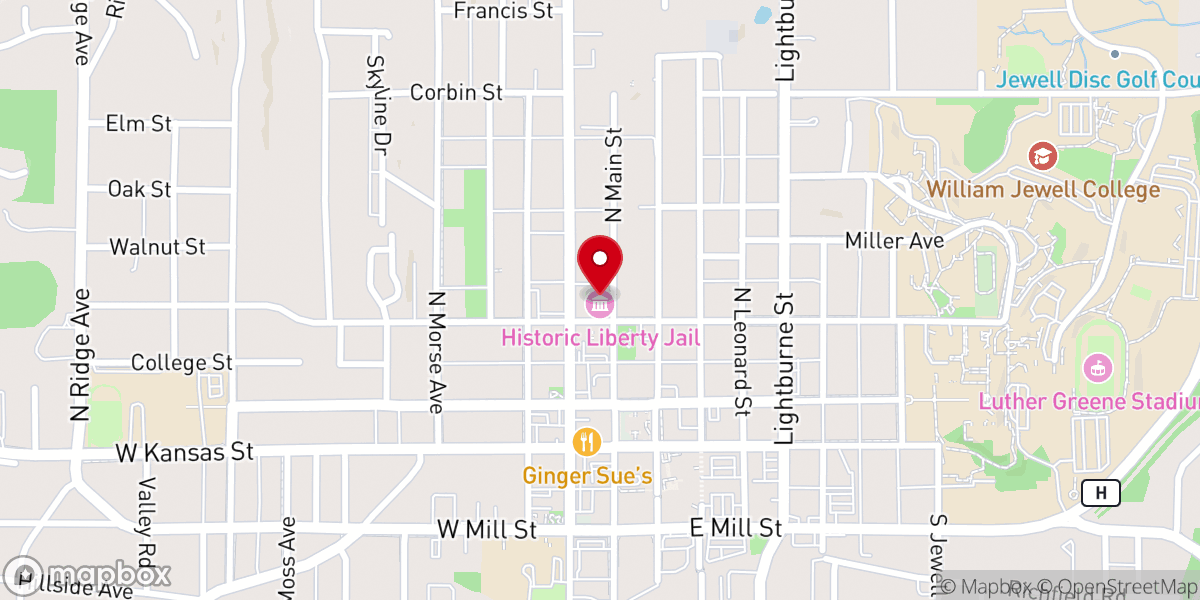 Map showing location of Liberty Jail