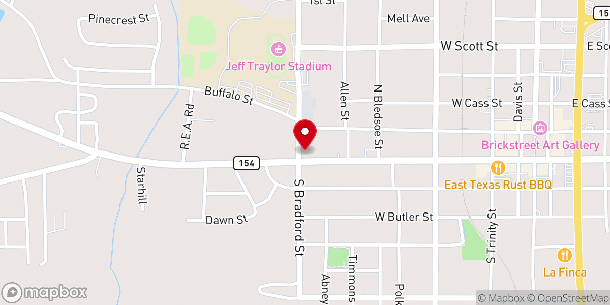 Map showing location of Primera Iglesia Bautista de Gilmer