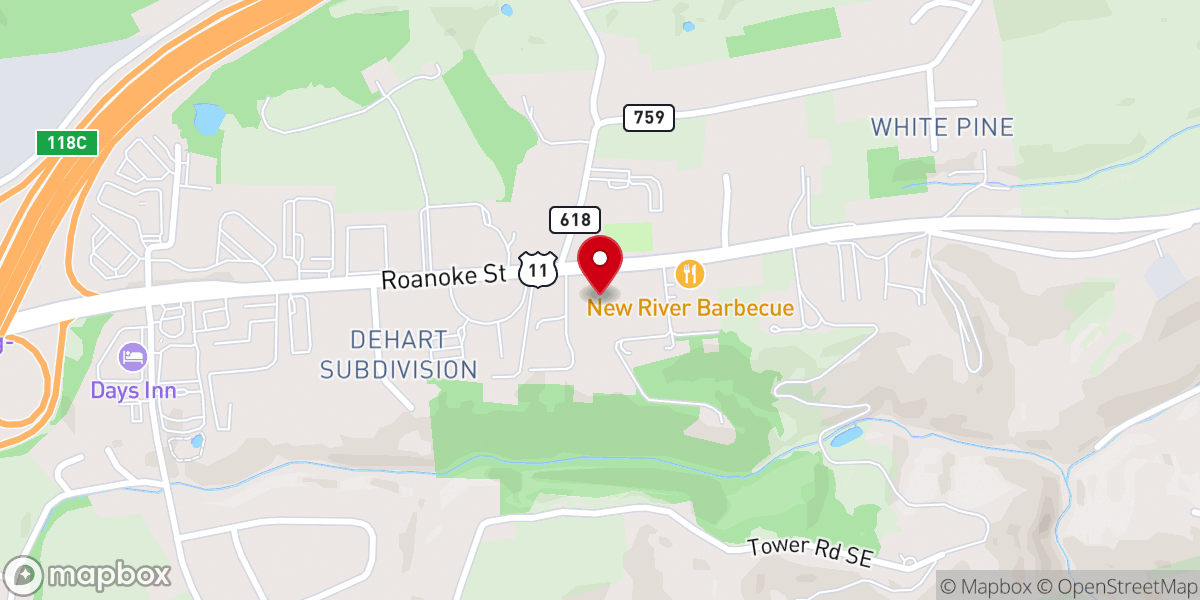 Map showing location of Mountain Top Baptist Church