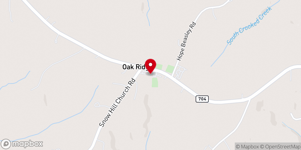 Map showing location of Oak Ridge Baptist Church