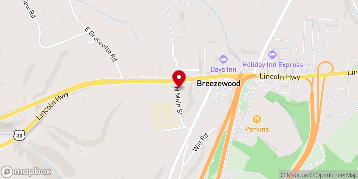 Map showing location of Breezewood United Methodist Church