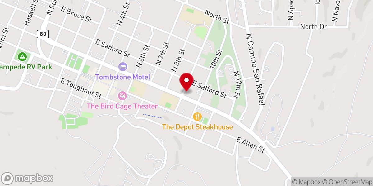 Map showing location of Tombstone Cowboy Church