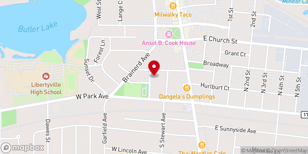 Map showing location of First Presbyterian Church of Libertyville