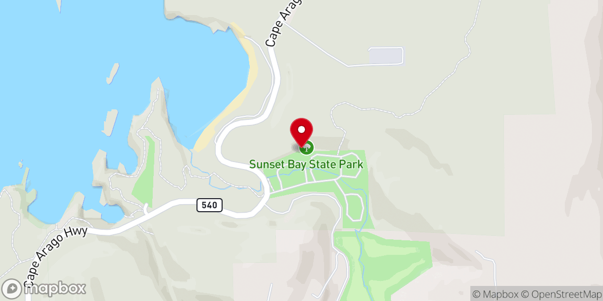 Map showing location of Sunset Bay State Park