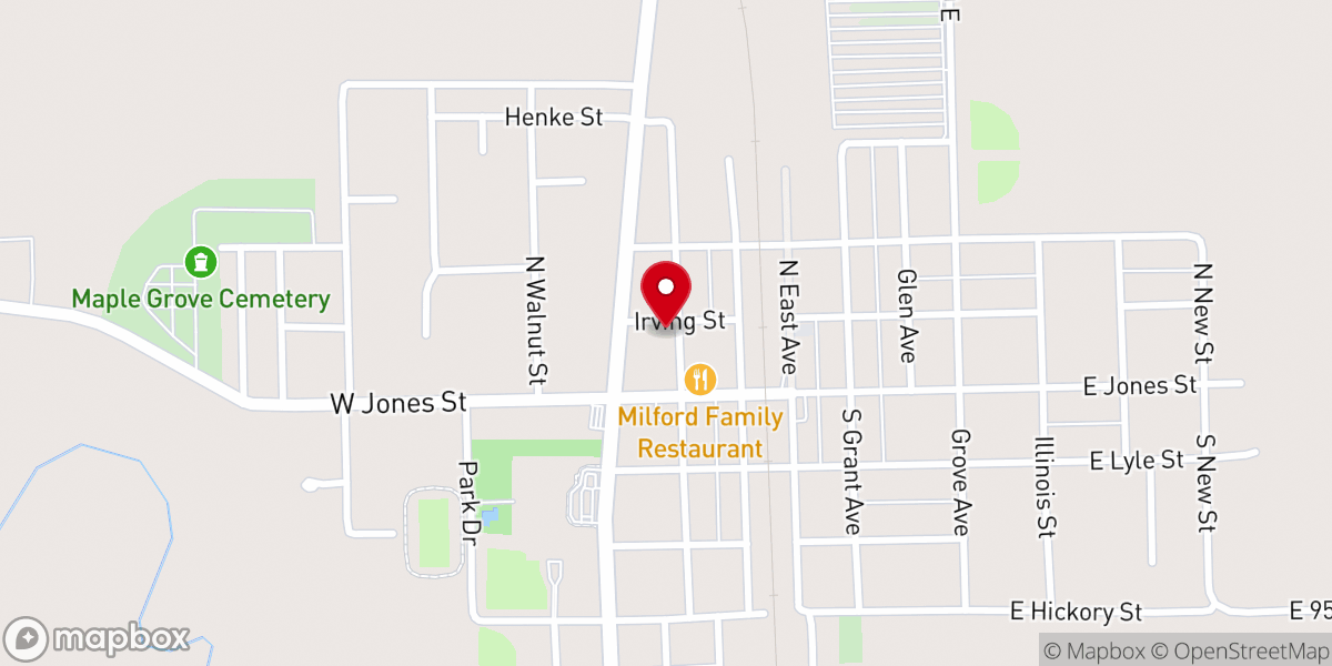 Map showing location of Milford United Methodist Church