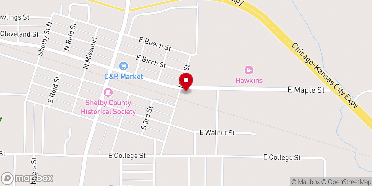Map showing location of Shelby County Food Pantry