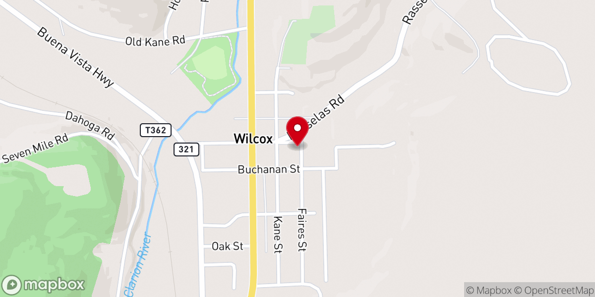 Map showing location of Wilcox Presbyterian Church