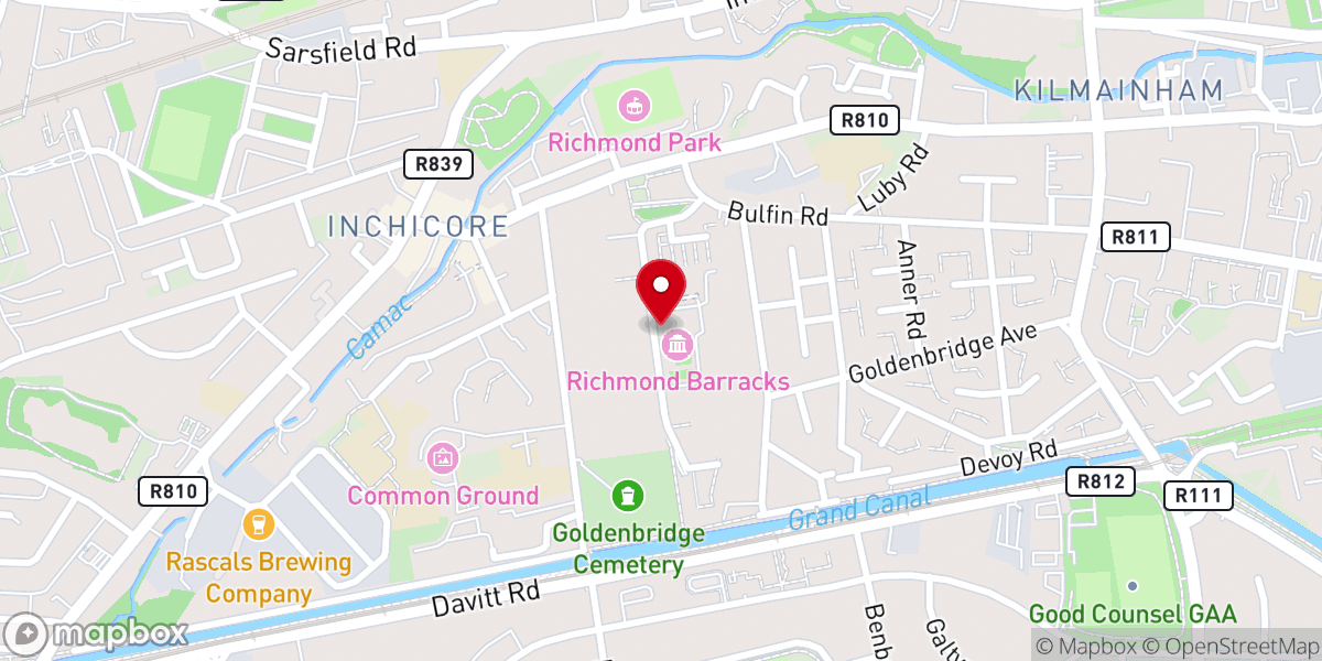 Map showing location of Richmond Barracks