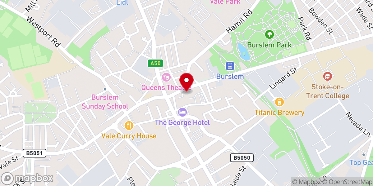 Map showing location of Burslem Elim Church & Burslem URC