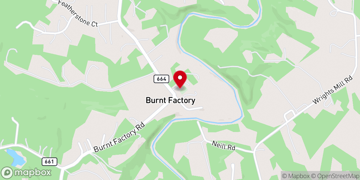 Map showing location of Burnt Factory Church