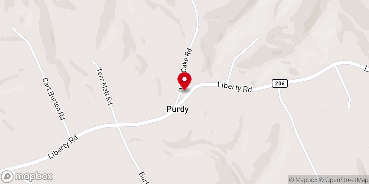 Map showing location of Purdy Separate Baptist Church
