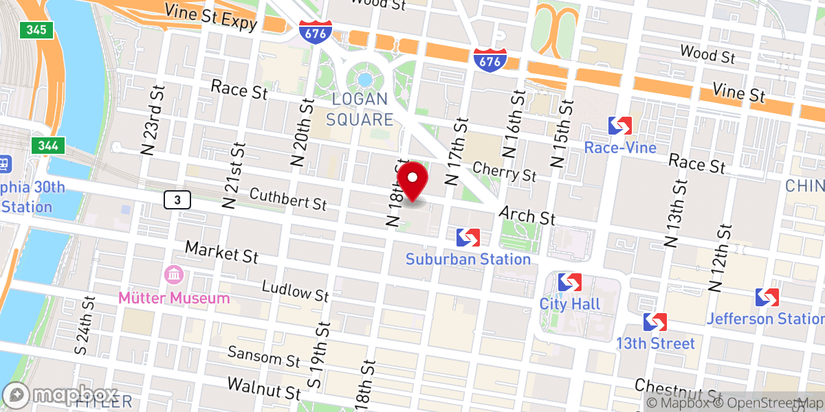 Map showing location of Arch Street Presbyterian Church