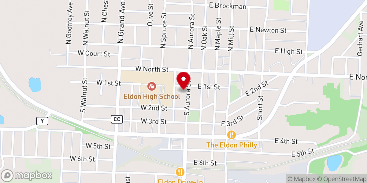 Map showing location of Eldon First Christian Church