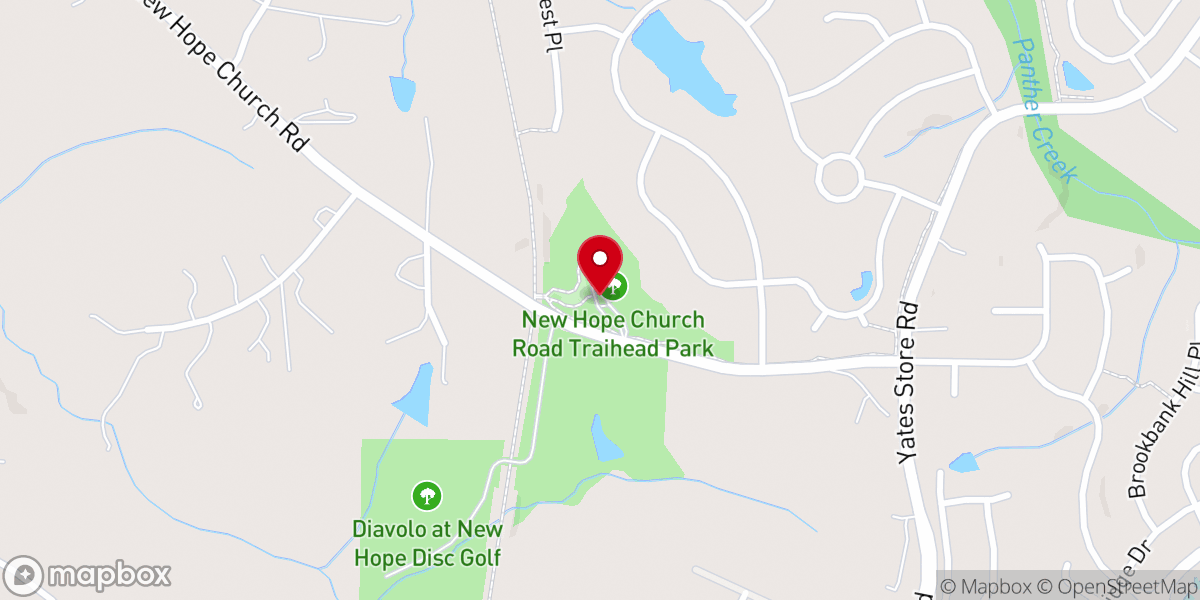 Map showing location of American Tobacco Trail - New Hope Church Road Parking Area