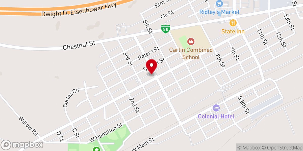 Map showing location of Carlin First Baptist Church
