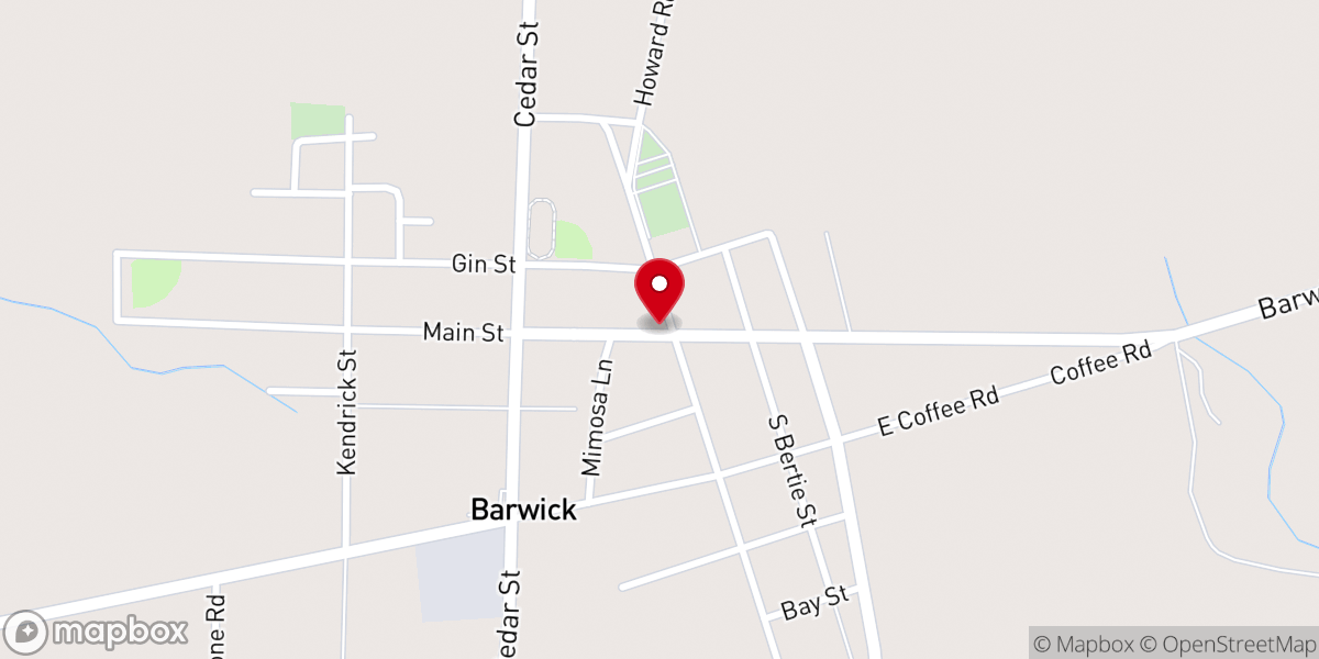 Map showing location of Barwick Baptist Church