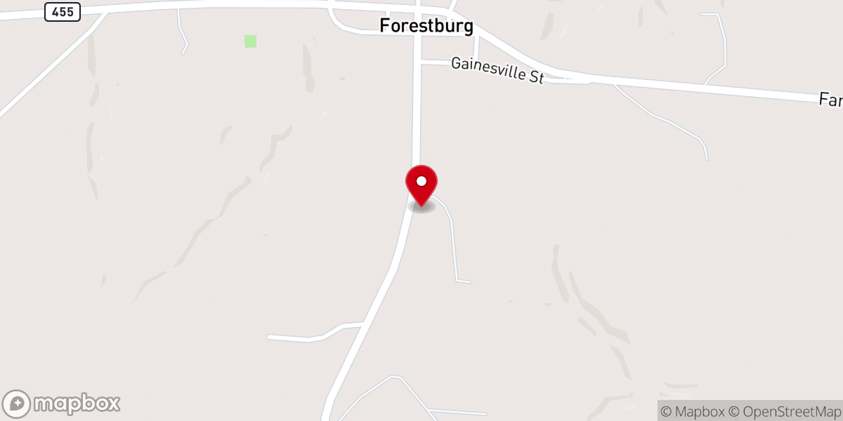 Map showing location of Forestburg Baptist Church