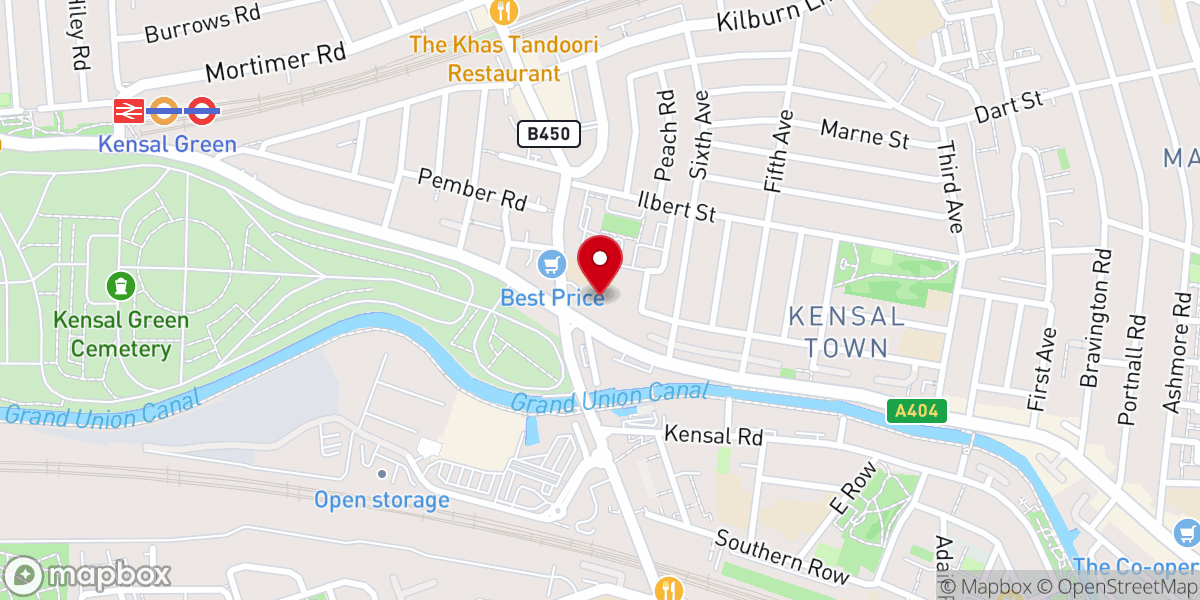 Map showing location of St John the Evangelist, Kensal Green