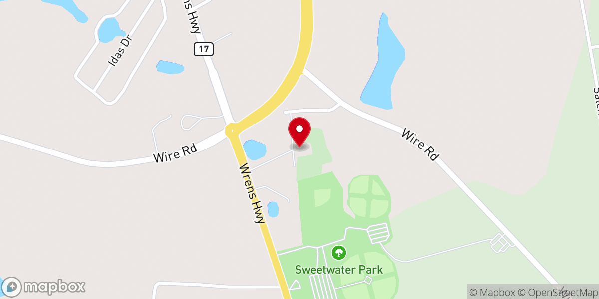 Map showing location of Sweetwater Baptist Church