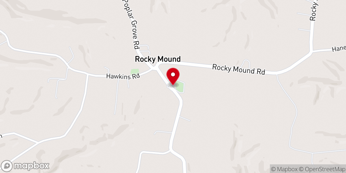 Map showing location of Rocky Mound Baptist Church