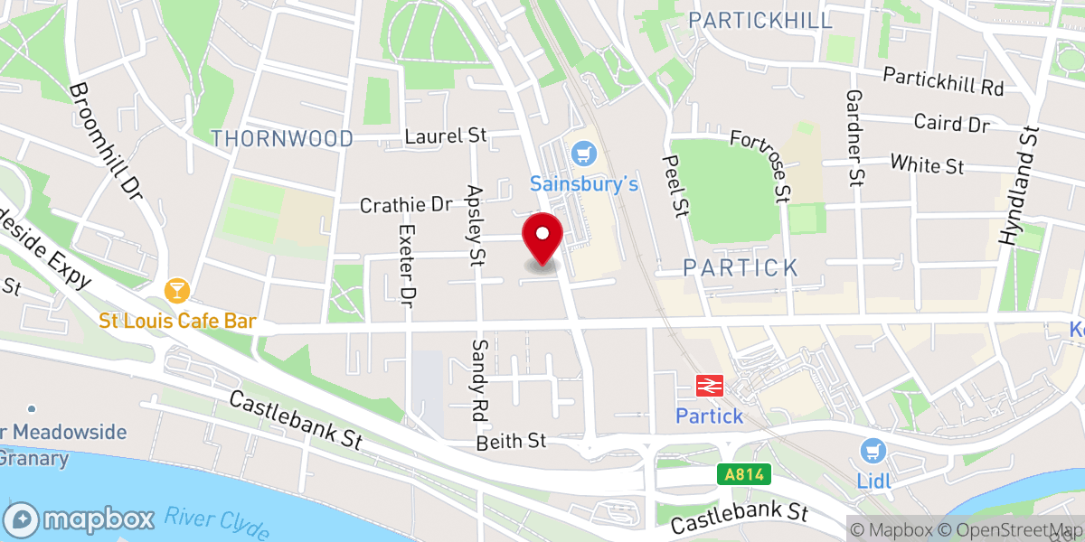 Map showing location of Crow Road Free Church