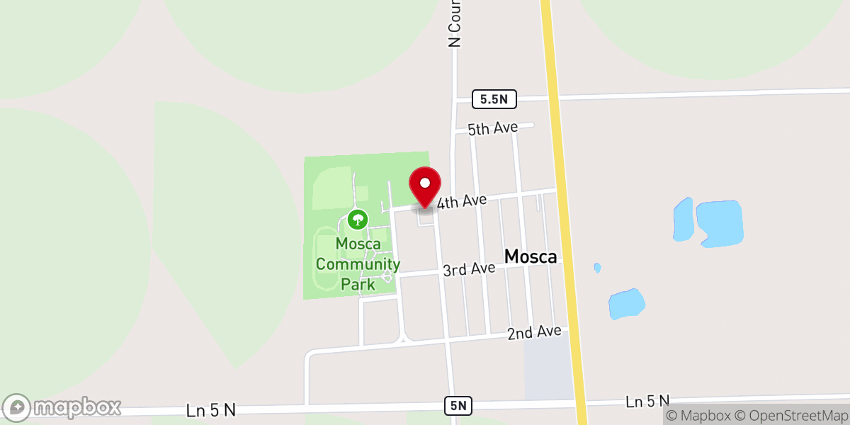 Map showing location of Mosca United Methodist Church