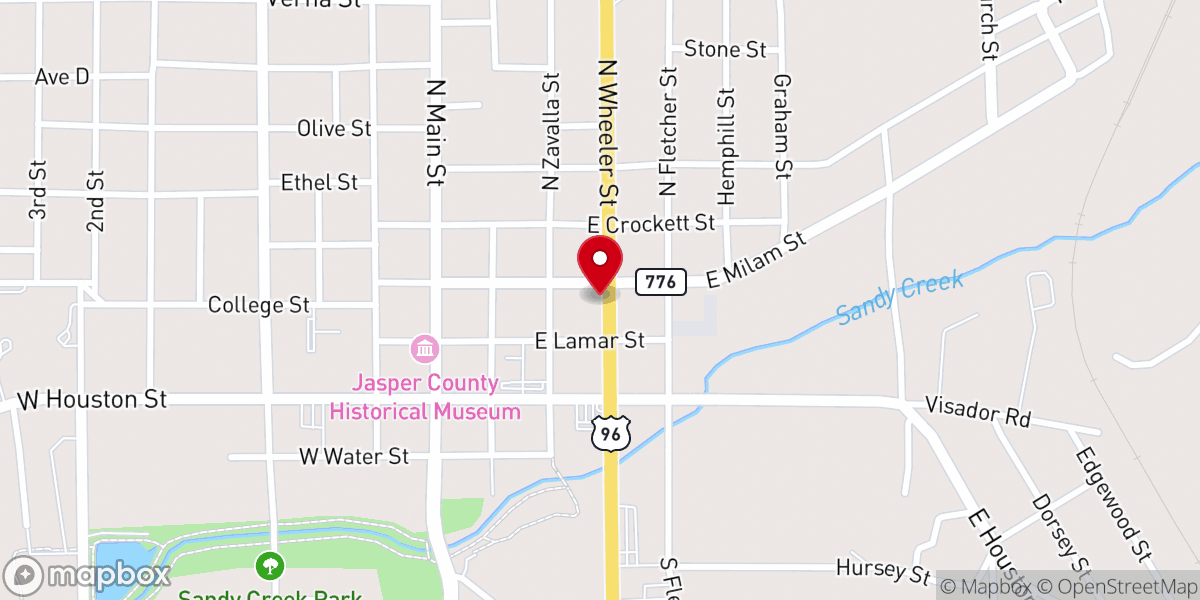 Map showing location of Milam Street Church of Christ