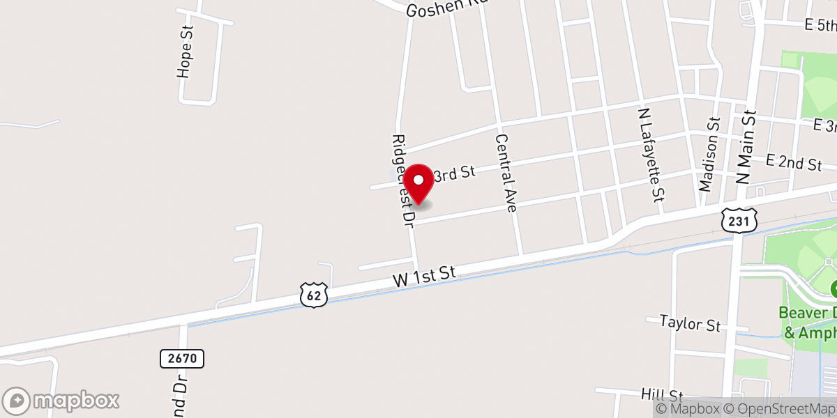 Map showing location of Ridgecrest Baptist Church