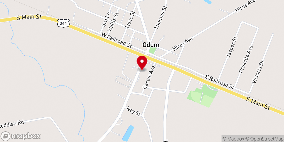 Map showing location of Odum City Hall