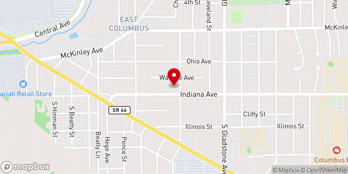 Map showing location of East Columbus Church