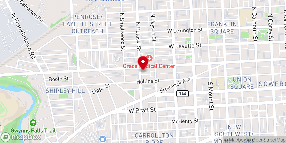 Map showing location of The Central Baptist Church of Baltimore City