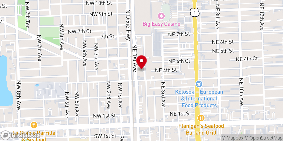 Map showing location of Iglesia Evangelica Monte de Sion Hallandale