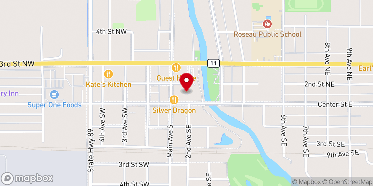 Map showing location of Roseau County Museum