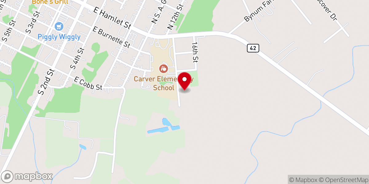 Map showing location of Pinetops Community Center and Church