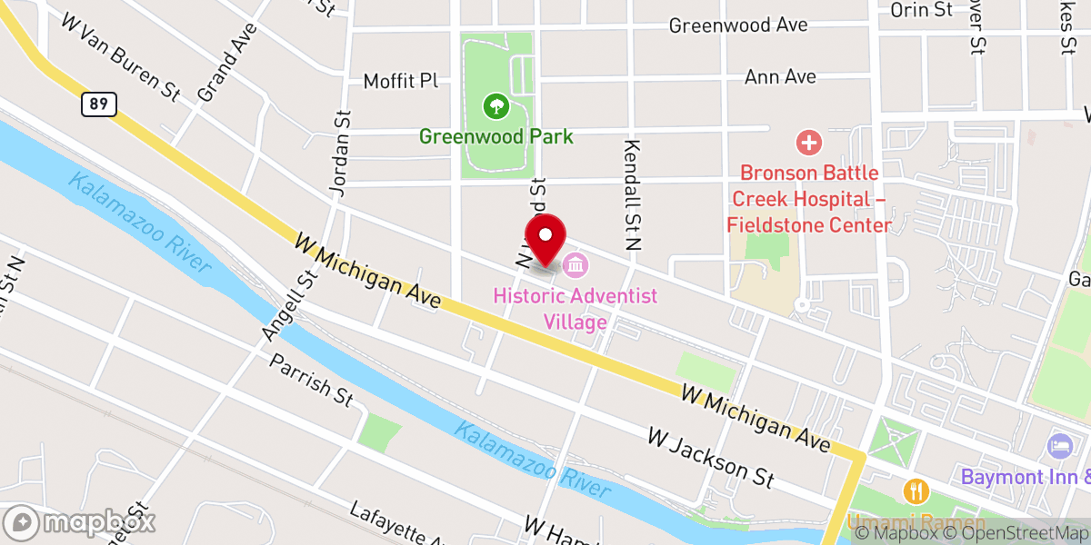 Map showing location of Historic Adventist Village