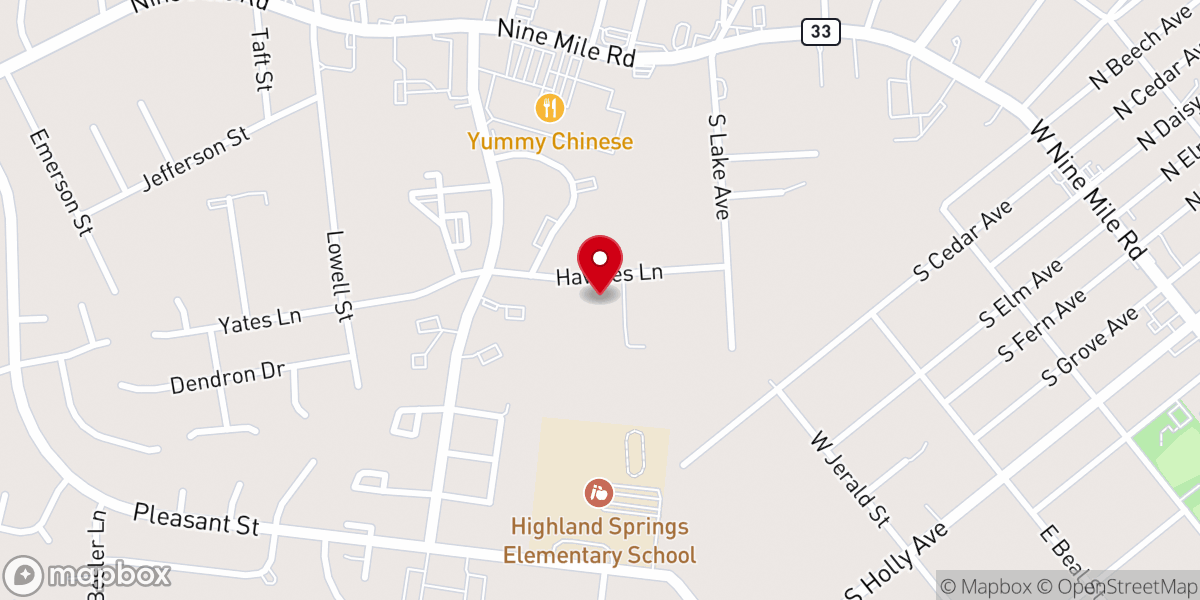 Map showing location of Highland Springs Church of the Nazarene