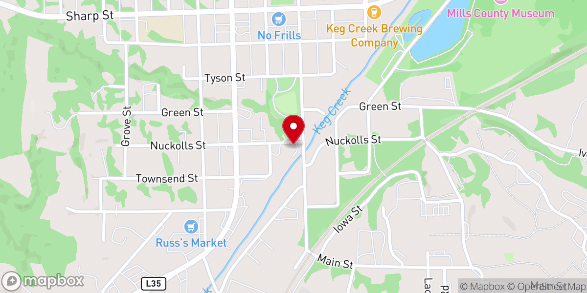 Map showing location of Mills County Storehouse