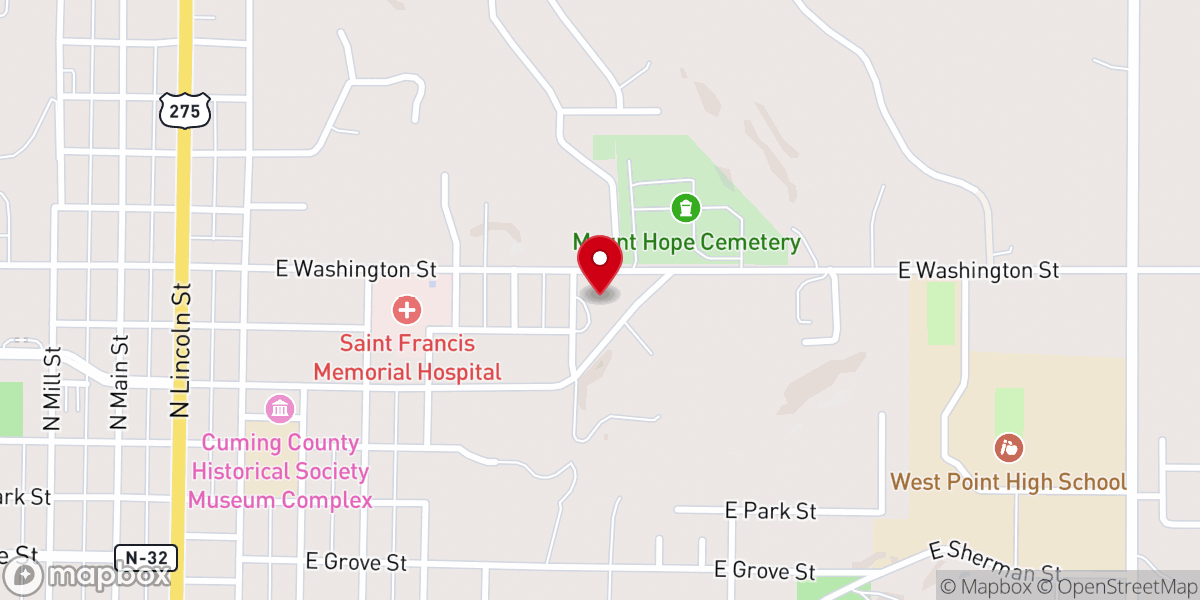 Map showing location of Trinity UMC/UCC, West Point