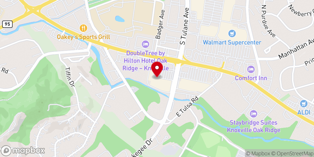 Map showing location of Oak Ridge Bowling Center