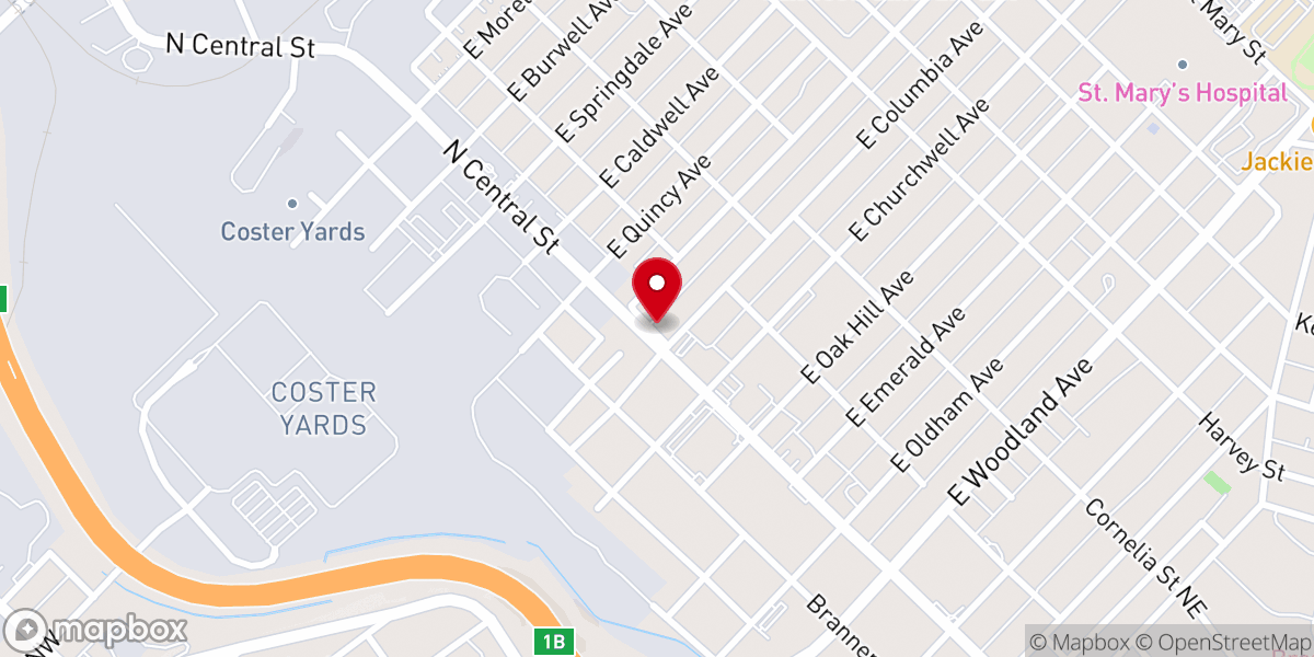 Map showing location of Oakwood Baptist Church
