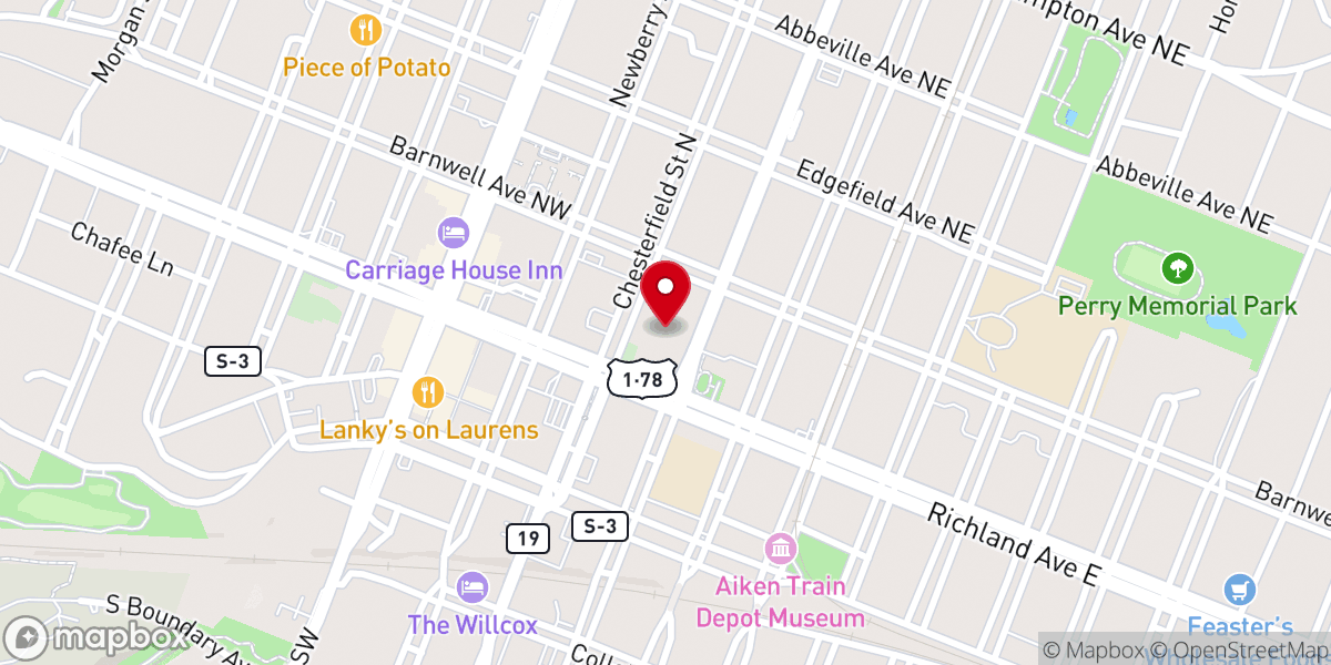 Map showing location of Aiken's First Baptist Church