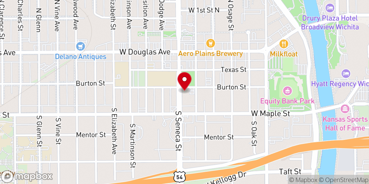 Map showing location of West Side Baptist Church