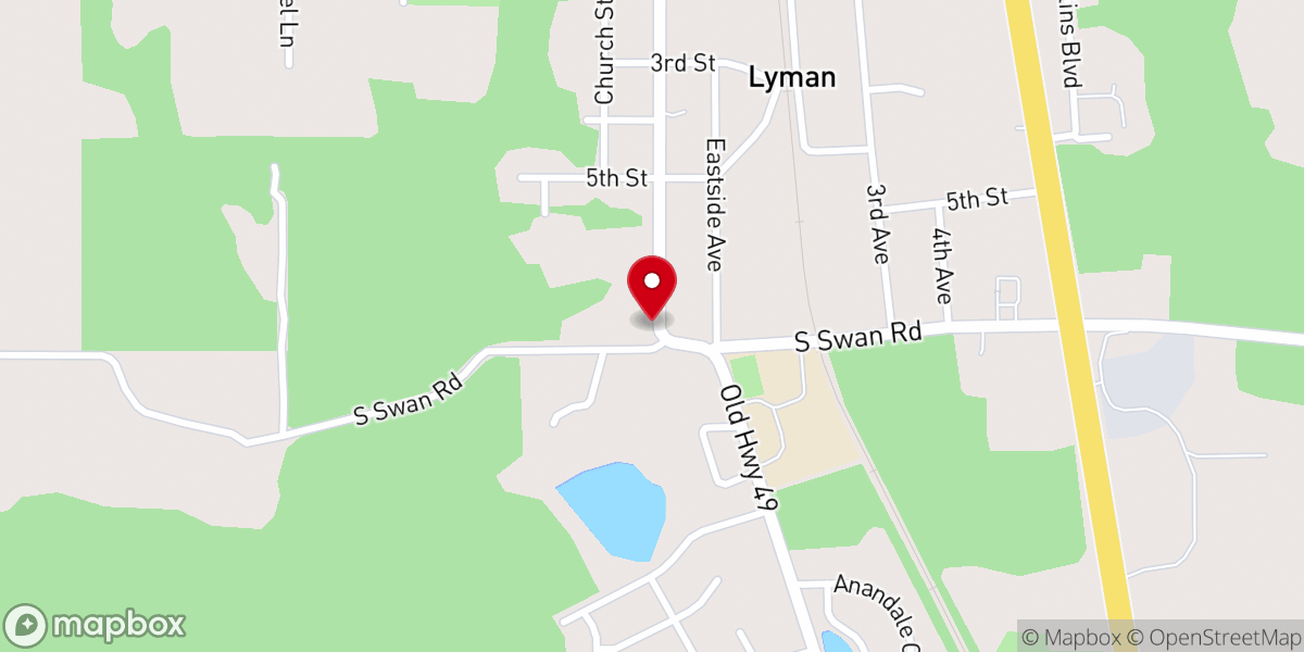 Map showing location of First Baptist Church of Lyman