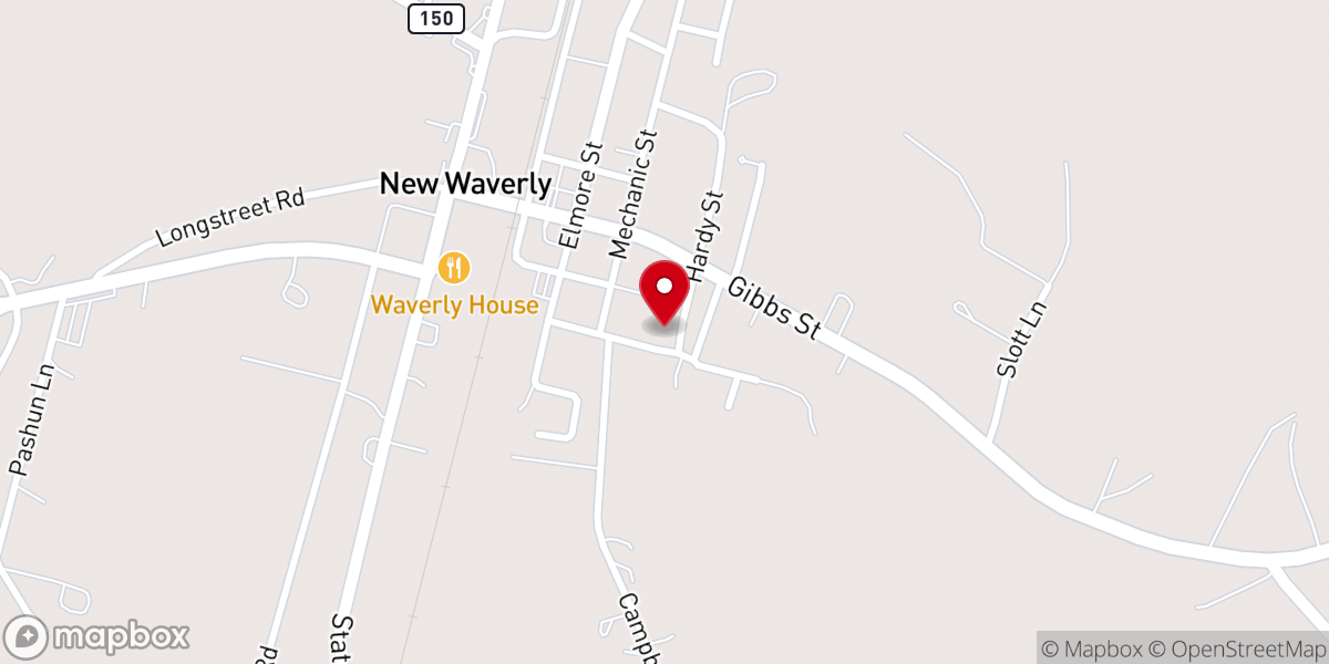 Map showing location of First Baptist Church New Waverly Food Pantry - Food Distribution Center
