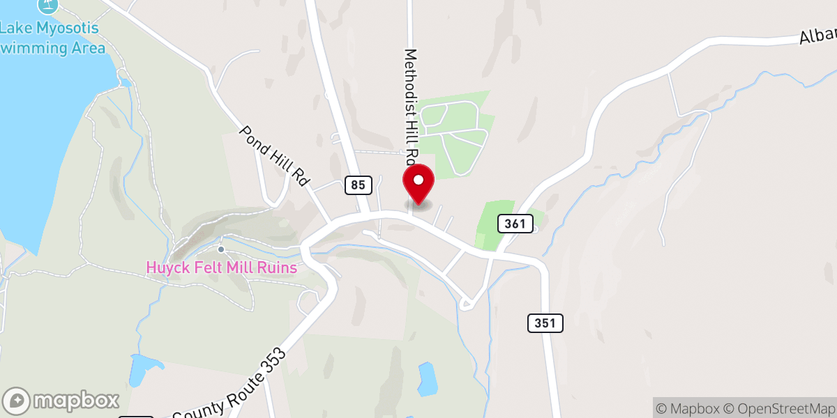 Map showing location of Rensselaerville Presbyterian Church