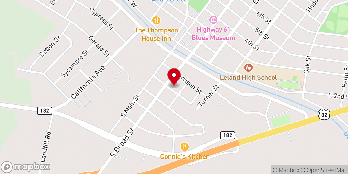 Map showing location of Leland Presbyterian Church USA