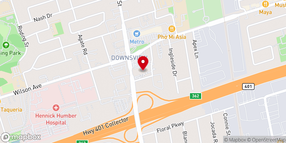 Map showing location of Mennonite New Life Centre of Toronto (MNLC)