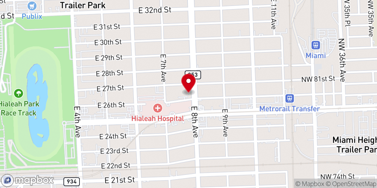 Map showing location of East Hialeah Baptist Church