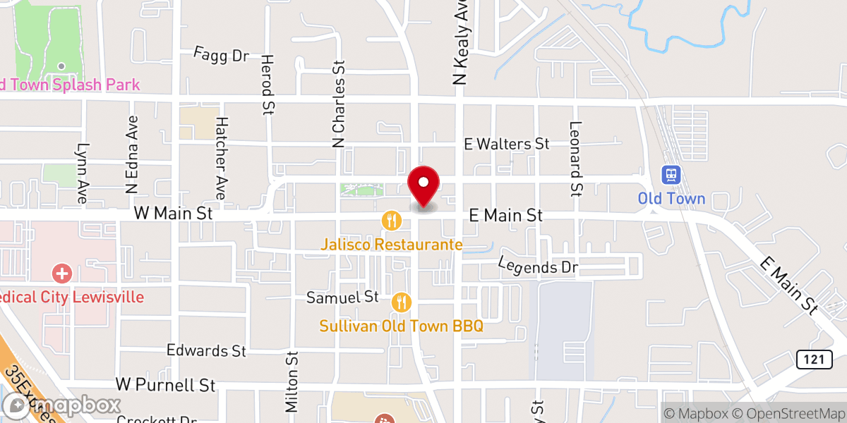 Map showing location of King's Church of Lewisville